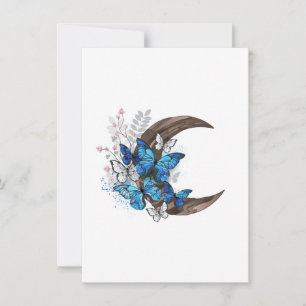 Invitation Papillons bleus sur croissant en bois