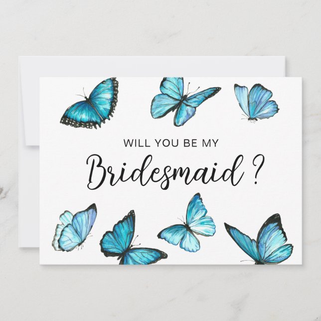 Invitation Papillons bleus tendance.  (Devant)