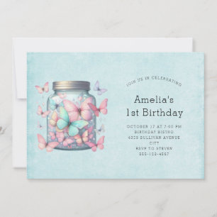 Invitation Papillons Capricieux dans un Pot d'Anniversaire