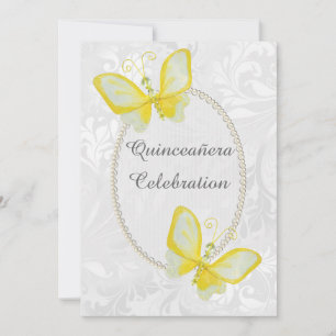 Invitation Papillons chic Damask Quinceañera recto-verso