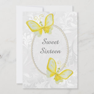 Invitation Papillons chic damassés Sweet Sixteen recto-verso