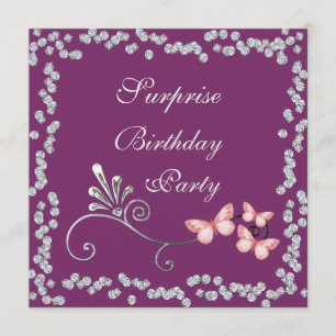 Invitation Papillons Chic & Diamants Surprise Anniversaire