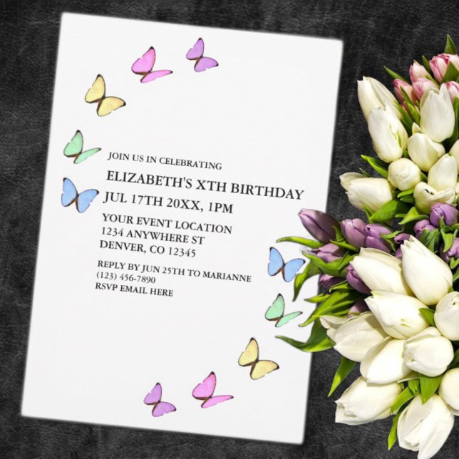 Invitation Papillons colorés Anniversaire (Créateur téléchargé)