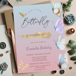 Invitation Papillons couleur or Ombre Anniversaire