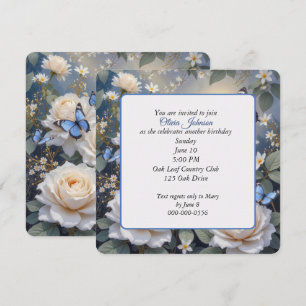 Invitation Papillons d'anniversaire sur des roses blanches et