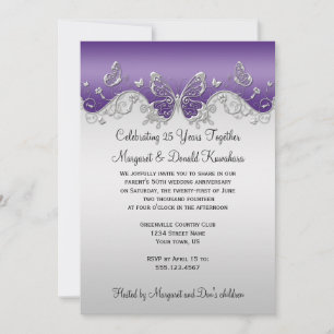 Invitation Papillons d'argent mauve 25e anniversaire