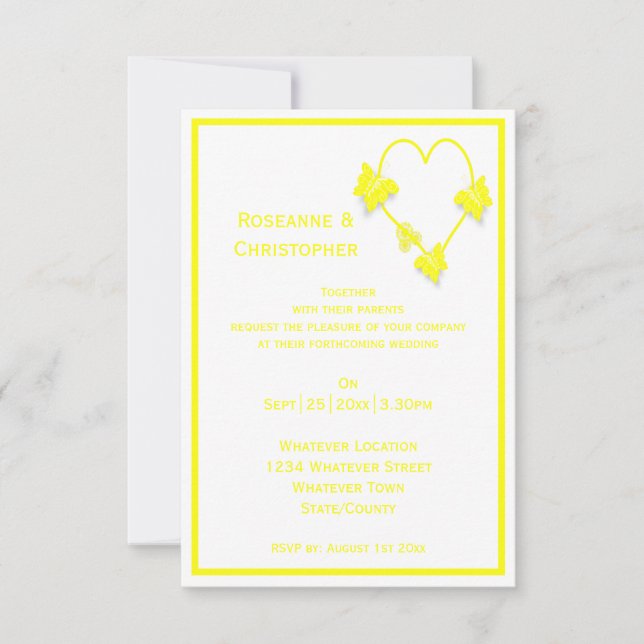Invitation Papillons de couleur jaune Mariage de conception c (Devant)
