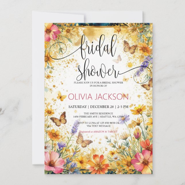 Invitation Papillons de fleurs sauvages Douche nuptiale estiv (Devant)