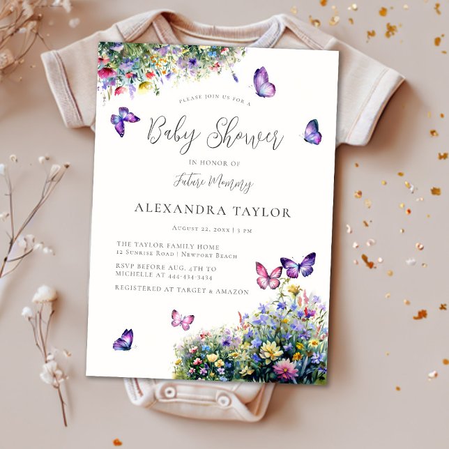 Invitation Papillons de jardin fleur sauvage Baby shower neut (Créateur téléchargé)