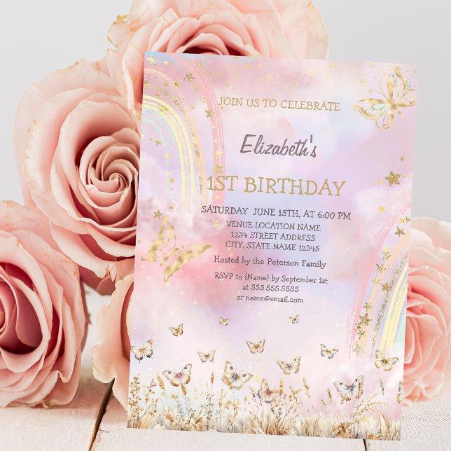 Invitation Papillons de prairie aquarelle Anniversaire (Créateur téléchargé)