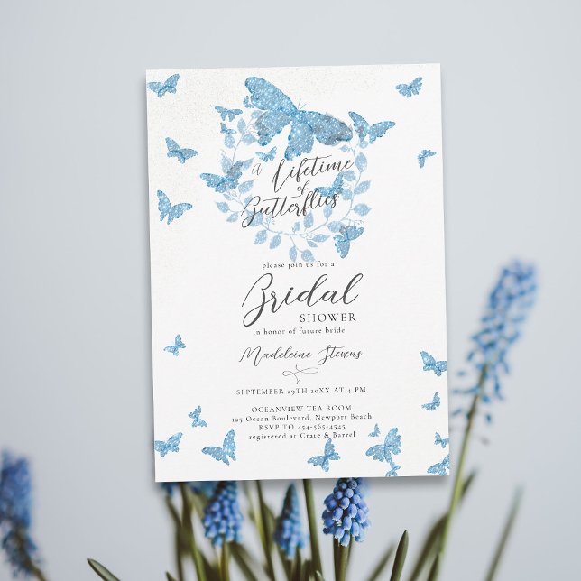 Invitation Papillons de vie quelque chose Fête des mariées bl (a lifetime of butterflies something blue eucalyptus botanical bridal shower invitation garden party )