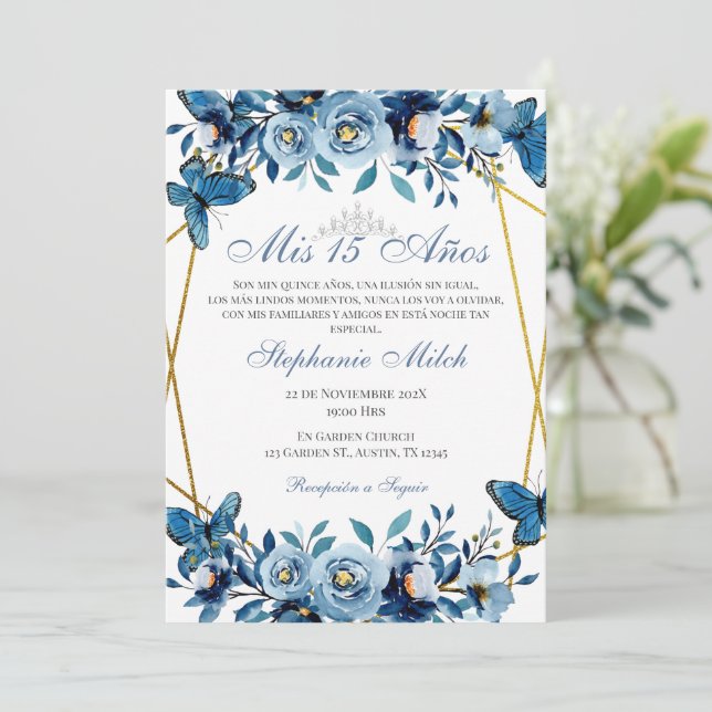 Invitation Papillons d'Invitation Florale de la Marine Quince (Debout devant)