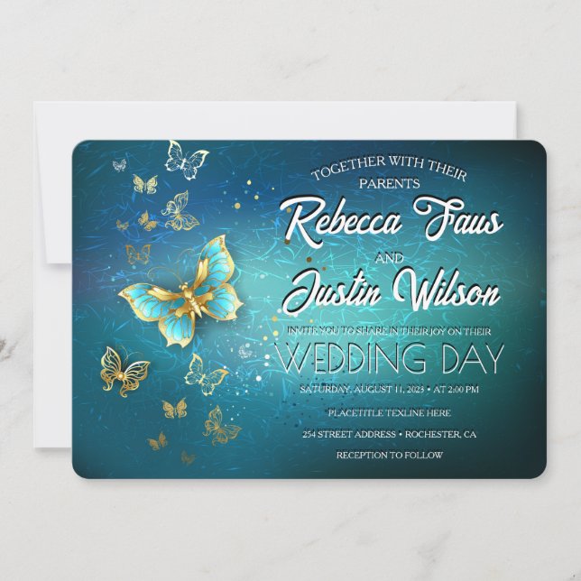 Invitation Papillons d'or Boho moderne (Devant)