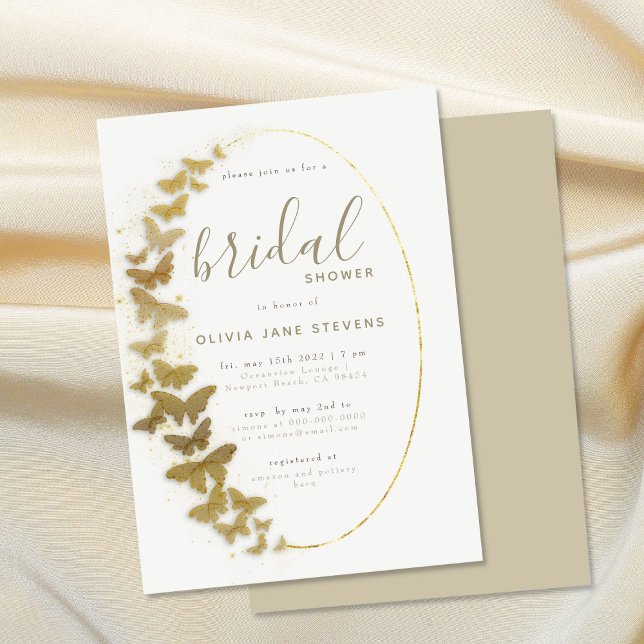 Invitation Papillons d'or Elegant Fête des mariées de cadre B (gold butterflies bridal shower invitation bohemian romantic frame elegant boho modern simple trendy)