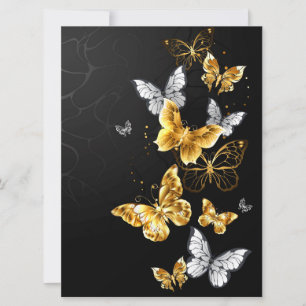 Invitation Papillons d'or et de blanc