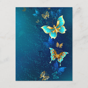 Invitation Papillons d'or sur un Arrière - plan bleu