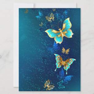 Invitation Papillons d'or sur un Arrière - plan bleu