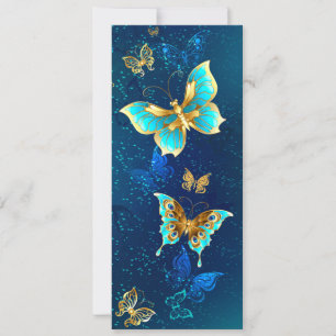 Invitation Papillons d'or sur un Arrière - plan bleu