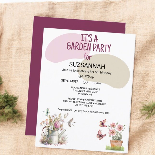 Invitation Papillons du jardin floral libellules Aquarelle (front and back garden party invitation template)
