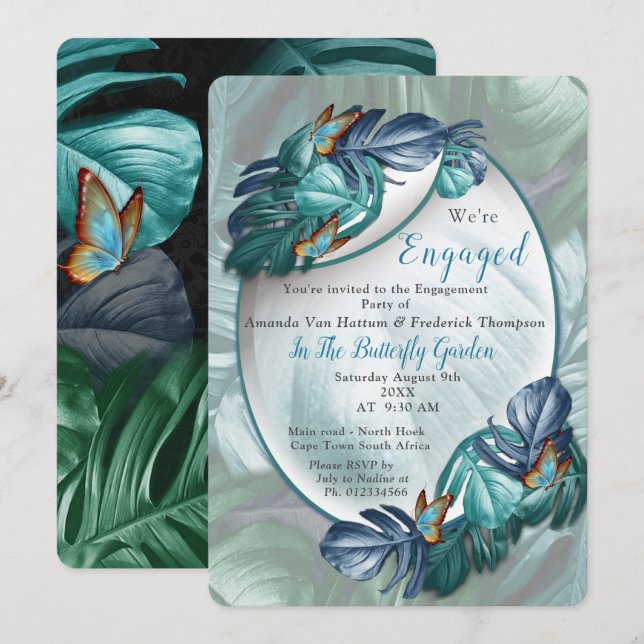 Invitation Papillons du Paradis/Tropical Turquoise Splash (Devant / Derrière)