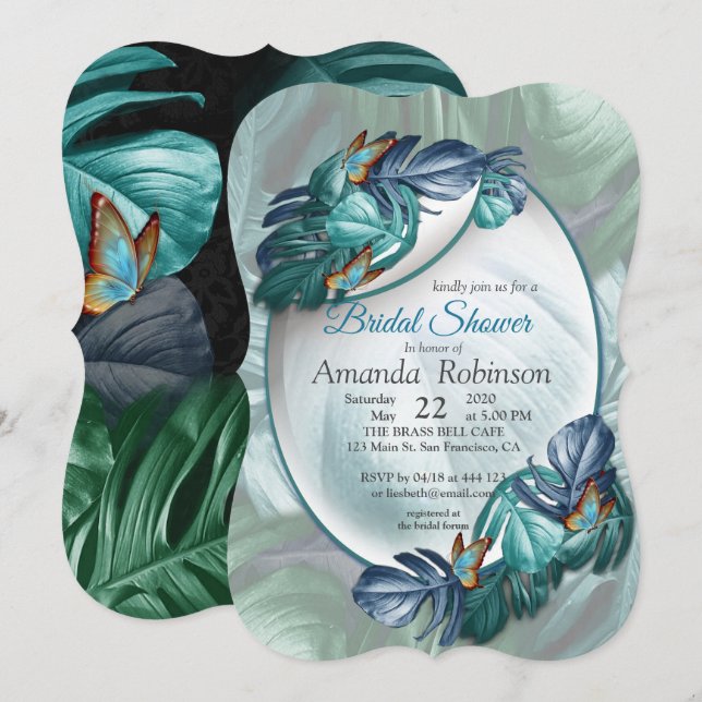 Invitation Papillons du Paradis/Tropical Turquoise Splash (Devant / Derrière)