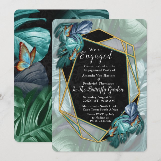 Invitation Papillons du Paradis/Tropical Turquoise Splash (Devant / Derrière)