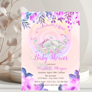 Invitation Papillons élégants de bébé éléphant floral