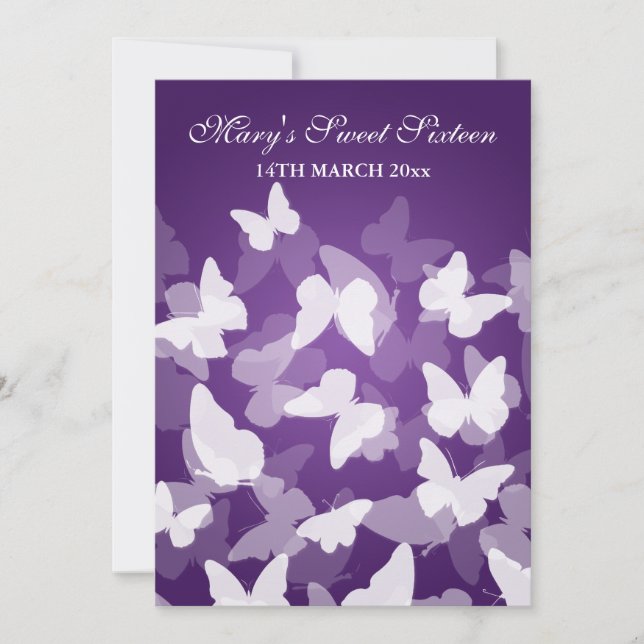 Invitation Papillons élégants de partie de sweet sixteen (Devant)