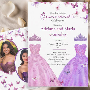 Invitation Papillons Élégants Robe Twin Quinceanera