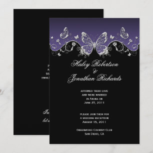 Invitation Papillons en argent noir violet Mariage