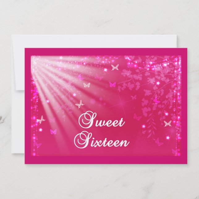 Invitation Papillons et étoiles en Sweet sixteen rose (Devant)