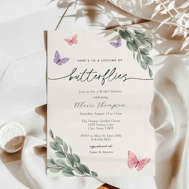 Invitation Papillons et Fête des mariées Eucalyptus (Créateur téléchargé)