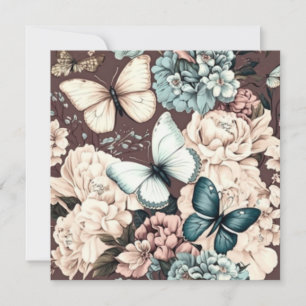 Invitation Papillons et fleurs brunes