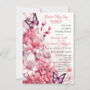 Invitation Papillons et Fleurs dans des tons roses variés
