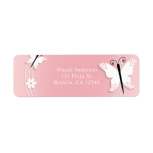 Invitation Papillons et Fleurs Roses et Blancs