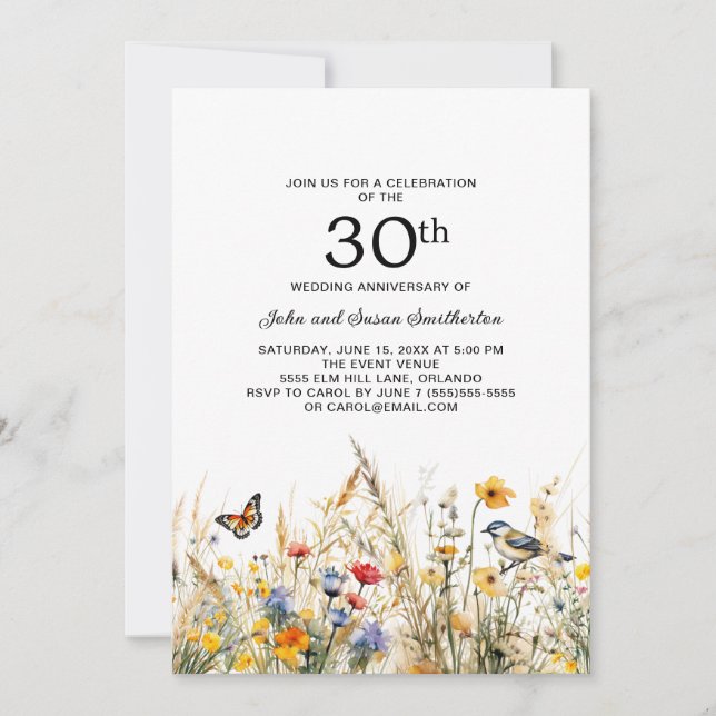 Invitation Papillons fleur sauvage 30e anniversaire (Devant)