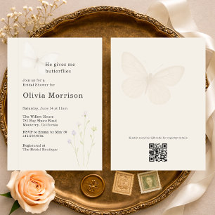Invitation Papillons Fleur Sauvage Code QR Baby Shower Mariag