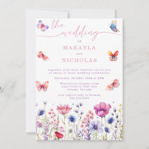 Invitation Papillons Fleur sauvage d'automne calligraphie Mar