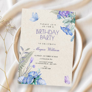 Invitation Papillons floraux artistiques anniversaire