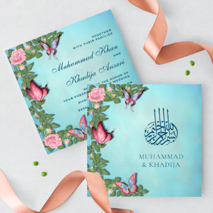 Invitation Papillons Floraux Élégants Mariage Musulman Islami