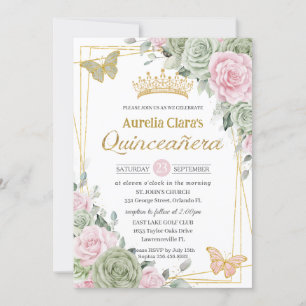 Invitation Papillons floraux rose rose Sage Quinceañera