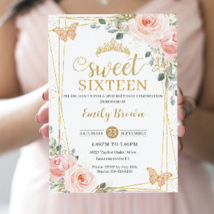 Invitation Papillons floraux rose sweet sixteen