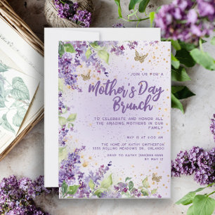 Invitation Papillons Floraux Violets Or Fête des Mères