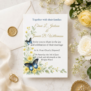 Invitation Papillons gracieux et fleurs intemporelles de mari
