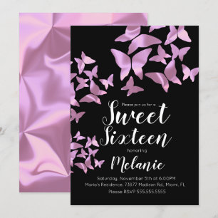 Invitation Papillons holographiques Fête Rose Sweet Sixteen