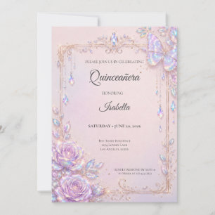 Invitation Papillons iridescents élégants Quinceañera