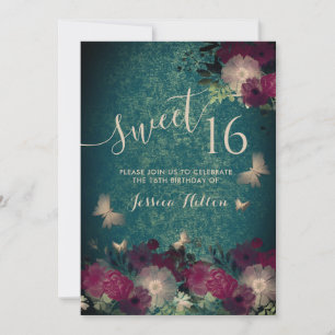 Invitation Papillons jardin fleuri sweet sixteen vert invita