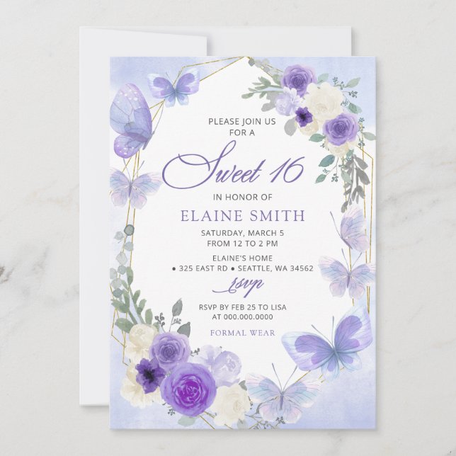 Invitation Papillons Lilac Rustiques Floraux Violets Sucrés 1 (Devant)