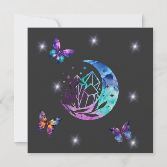 Invitation Papillons, lune et cristaux (Devant)
