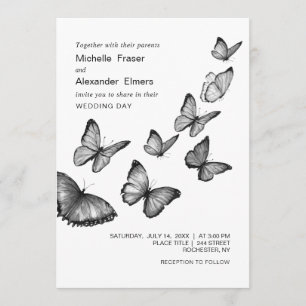 Invitation Papillons. Mariage design noir et blanc